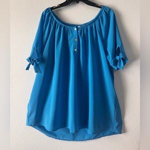 NY collection women’s summer wide neck slip on relax loose fit top blue 2X NWNT